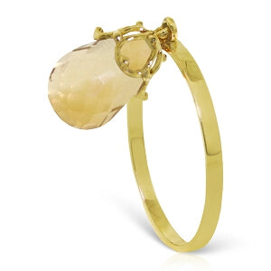 3 Carat 14K Solid Yellow Gold Ring Dangling Briolette Citrine