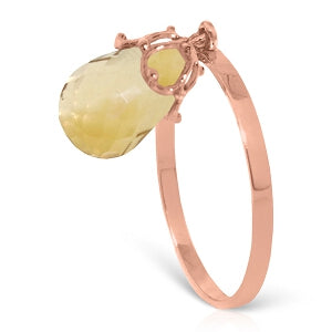 3 Carat 14K Solid Rose Gold Ring Dangling Briolette Citrine