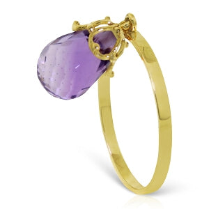 3 Carat 14K Solid Yellow Gold Ring Dangling Briolette Purple Amethyst