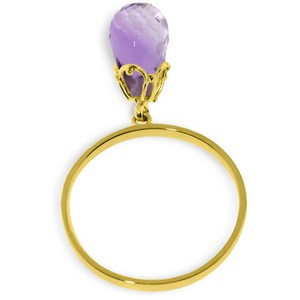 3 Carat 14K Solid Yellow Gold Ring Dangling Briolette Purple Amethyst