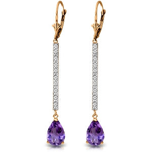 14K Solid Rose Gold Diamond & Amethyst Gemstone Earrings