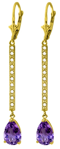 14K Solid Rose Gold Diamond & Amethyst Gemstone Earrings