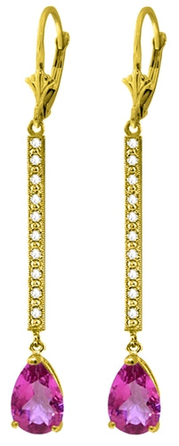 14K Solid Rose Gold Diamond & Pink Topaz Gemstone Earrings