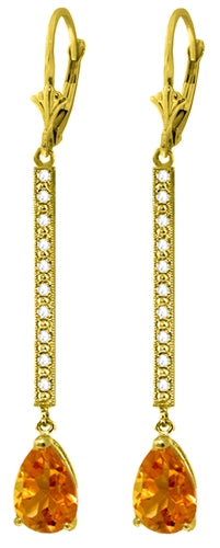 14K Solid Rose Gold Diamond & Citrine Fine Earrings