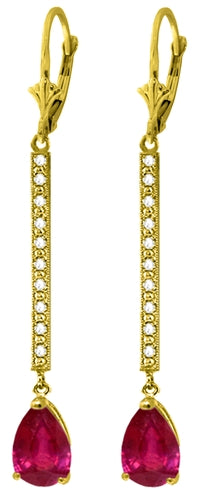 14K Solid Rose Gold Diamond & Ruby Earrings