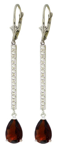 14K Solid White Gold Earrings w/ Diamonds & Garnets