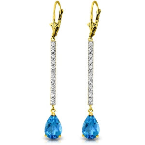 3.6 Carat 14K Solid Yellow Gold Earrings Diamond Blue Topaz
