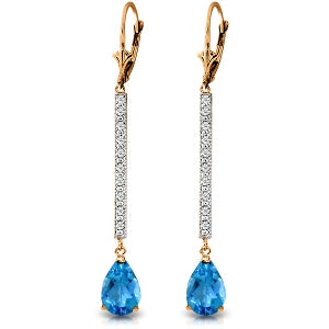 14K Solid Rose Gold Diamond & Blue Topaz Gemstone Earrings