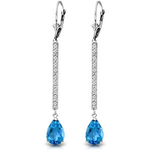 14K Solid White Gold Earrings Diamond & Blue Topaz Gemstone