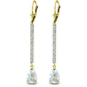 3.6 Carat 14K Solid Yellow Gold Earrings Diamond Aquamarine