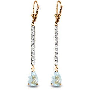 14K Solid Rose Gold Earrings w/ Diamonds & Aquamarines