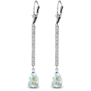14K Solid White Gold Earrings w/ Diamonds & Aquamarines