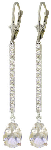 14K Solid White Gold Earrings w/ Diamonds & White Topaz