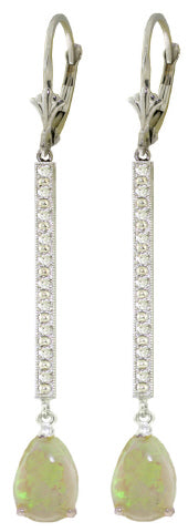 14K Solid White Gold Earrings w/ Diamonds & Opals