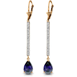 14K Solid Rose Gold Diamond & Sapphire Earrings