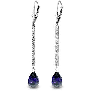 14K Solid White Gold Earrings w/ Diamonds & Sapphires