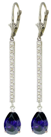 14K Solid White Gold Earrings w/ Diamonds & Sapphires
