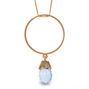 14K Solid Rose Gold Briolette Blue Topaz Necklace Jewelry Royal