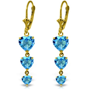 6 Carat 14K Solid Yellow Gold Heartthrob Blue Topaz Earrings