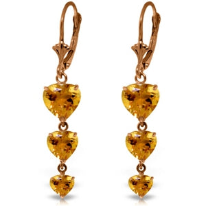 14K Solid Rose Gold Chandelier Round Citrine Earrings