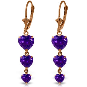 14K Solid Rose Gold Chandelier Purple Amethyst Earrings
