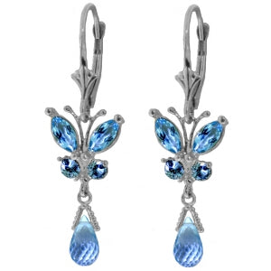 2.74 Carat 14K Solid White Gold Butterfly Earrings Natural Blue Topaz