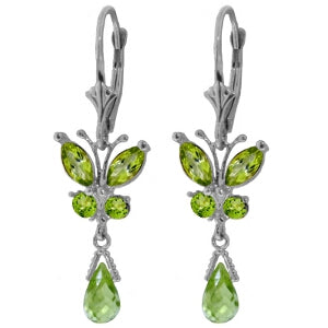 2.74 Carat 14K Solid White Gold Butterfly Earrings Natural Peridot