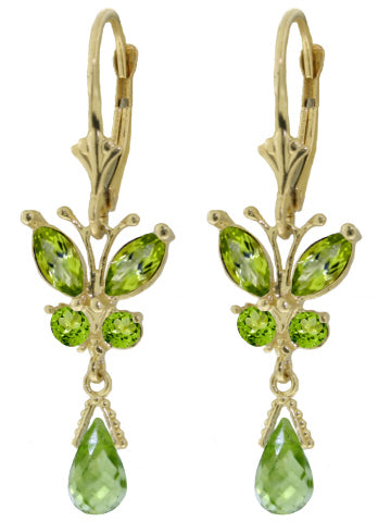 2.74 Carat 14K Solid White Gold Butterfly Earrings Natural Peridot