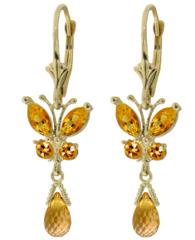 2.74 Carat 14K Solid White Gold Butterfly Earrings Natural Citrine