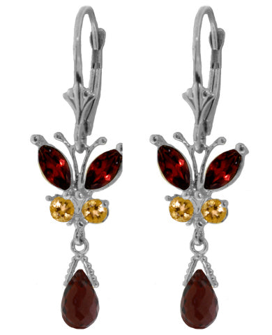 2.74 Carat 14K Solid Yellow Gold Butterfly Earrings Natural Garnet Citrine