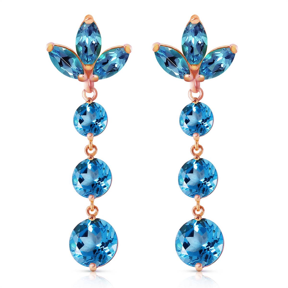 14K Solid Rose Gold Dangling Earrings w/ Natural Blue Topaz