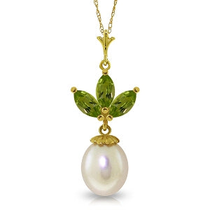 4.75 Carat 14K Solid Yellow Gold Necklace Pearl Peridot