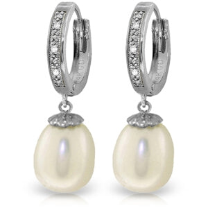 8.03 Carat 14K Solid White Gold Huggie Earrings Diamond Pearl