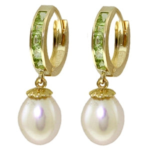 9.3 Carat 14K Solid Yellow Gold Hoop Earrings Peridot Pearl