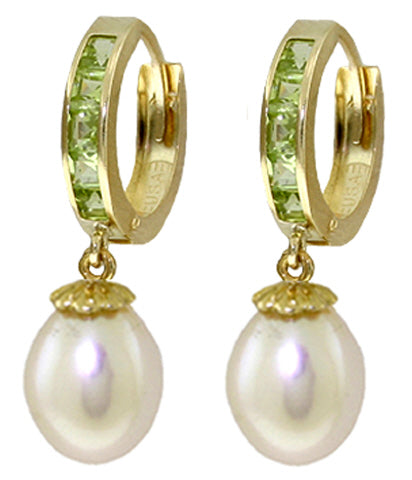 9.3 Carat 14K Solid White Gold Hoop Earrings Peridot Pearl