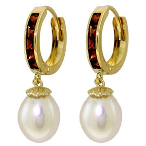9.3 Carat 14K Solid Yellow Gold Hoop Earrings Garnet Pearl