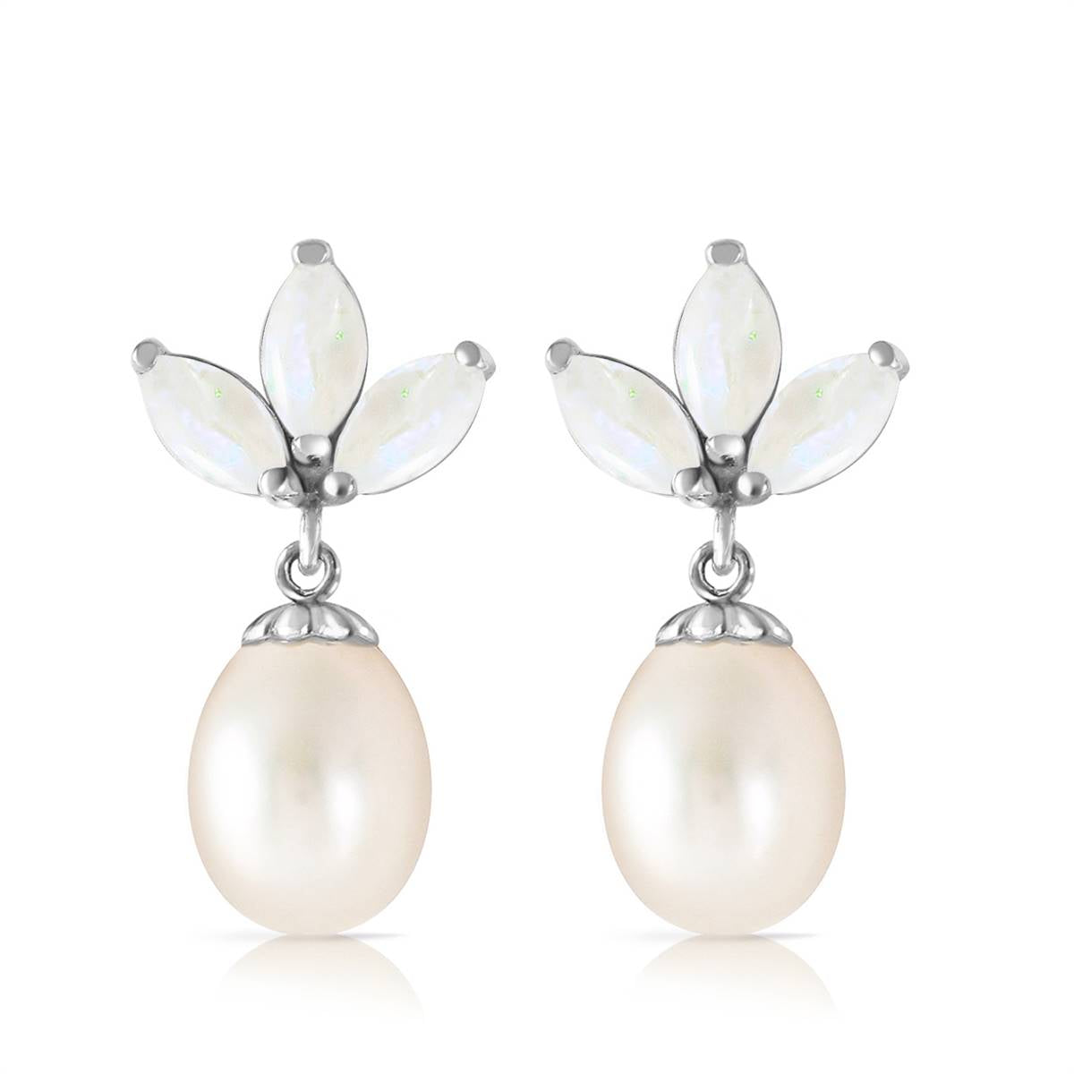 9.5 Carat 14K Solid White Gold Dangling Earrings Pearl Opal