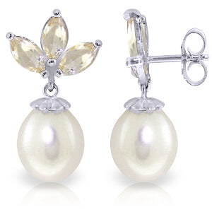 9.5 Carat 14K Solid White Gold Dangling Earrings Pearl White Topaz