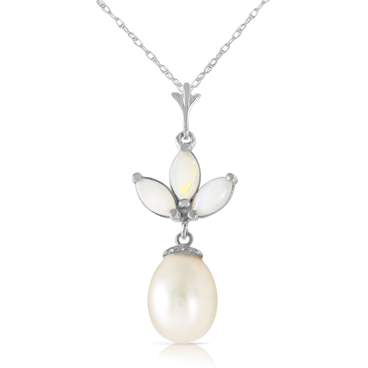 4.75 Carat 14K Solid White Gold Necklace Pearl Opal