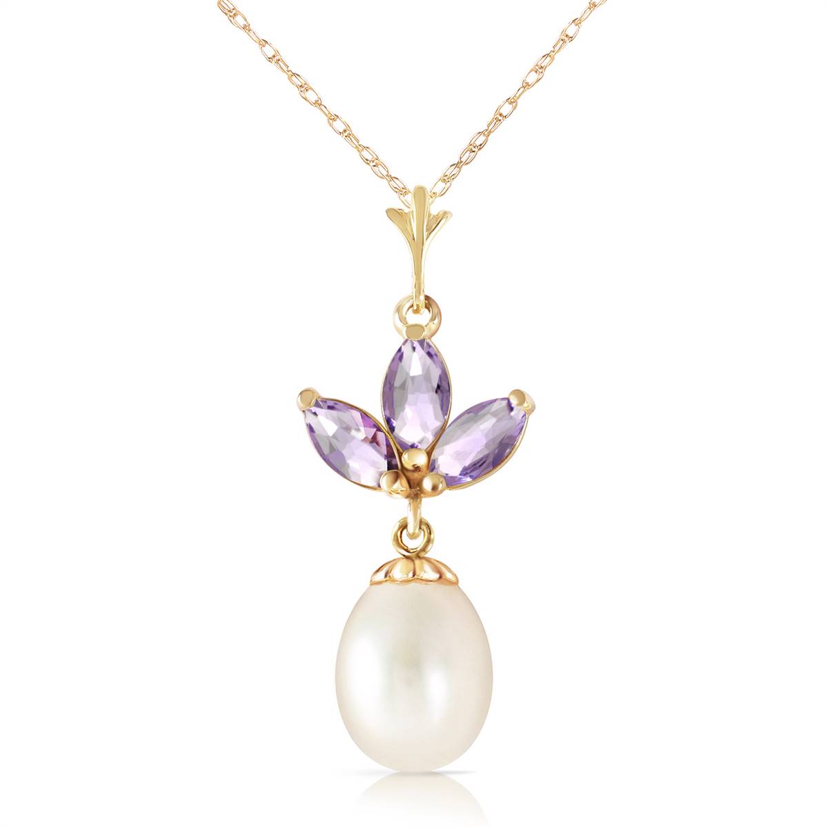 4.75 Carat 14K Solid Yellow Gold Necklace Pearl Tanzanite