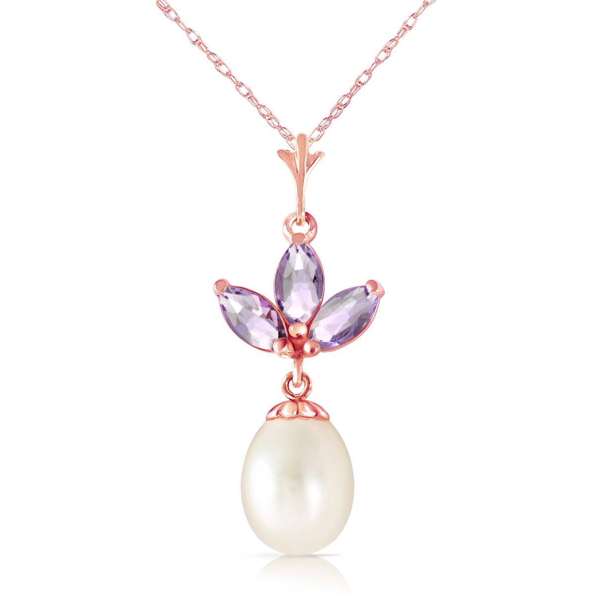 14K Solid Rose Gold Necklace w/ Pearl & Tanzanites