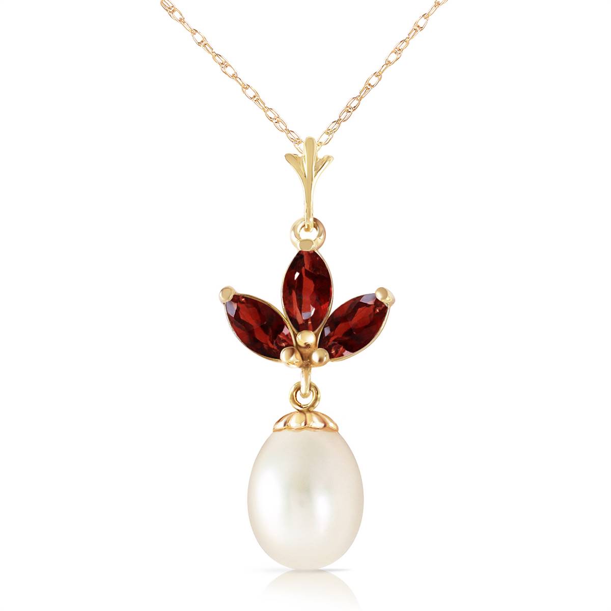 4.75 Carat 14K Solid Yellow Gold Necklace Pearl Garnet