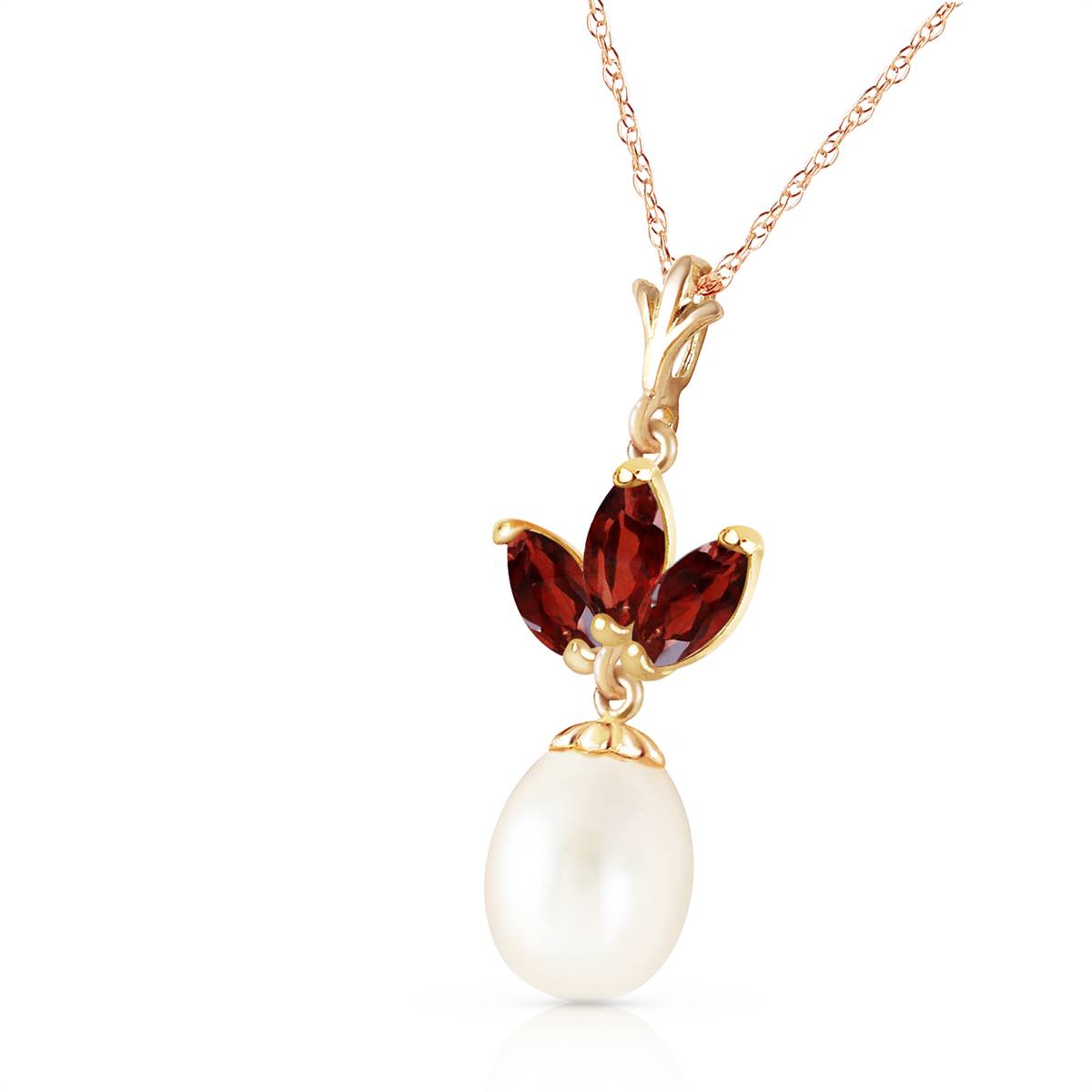 4.75 Carat 14K Solid Yellow Gold Necklace Pearl Garnet