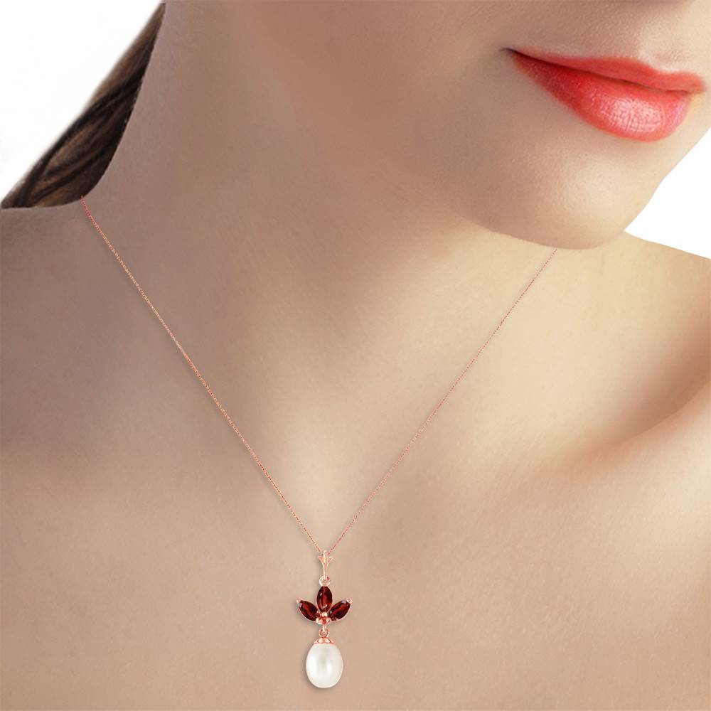 14K Solid Rose Gold Pearl & Garnet Necklace Jewelry