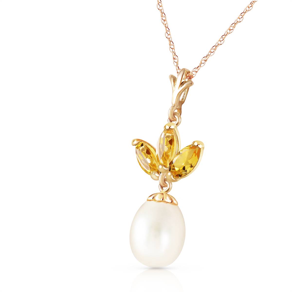 4.75 Carat 14K Solid Yellow Gold Necklace Pearl Citrine