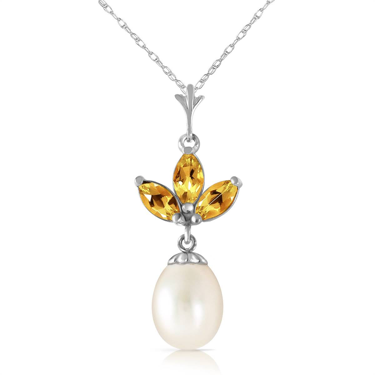 4.75 Carat 14K Solid White Gold Necklace Pearl Citrine