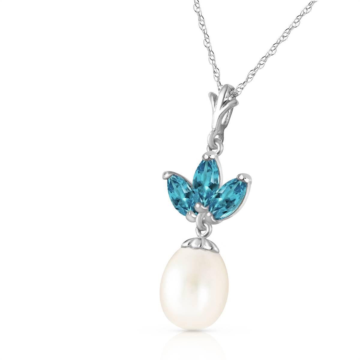 4.75 Carat 14K Solid White Gold Necklace Pearl Blue Topaz