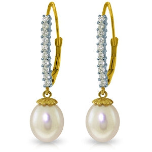 8.3 Carat 14K Solid Yellow Gold Leverback Earrings Natural Diamond Pearl