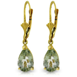 2.5 Carat 14K Solid Yellow Gold Extravaganza Green Amethyst Earrings