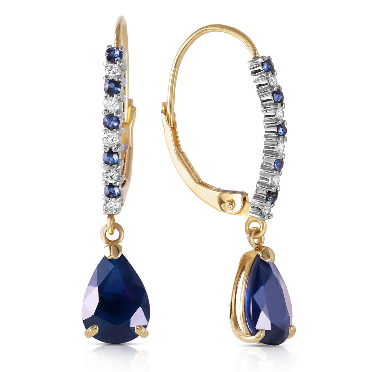 3.35 Carat 14K Solid Yellow Gold Natural Sapphire Diamond Earrings